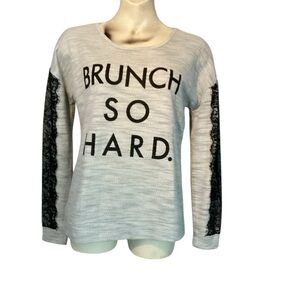 Miss Chievous Gray Knit Top with Black Text “Brunch So Hard.” Sz Large